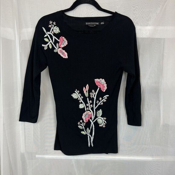 Ziani Couture sheer knit embroidered long sleeve Medium beaded whimsigoth y2k - Picture 3 of 6